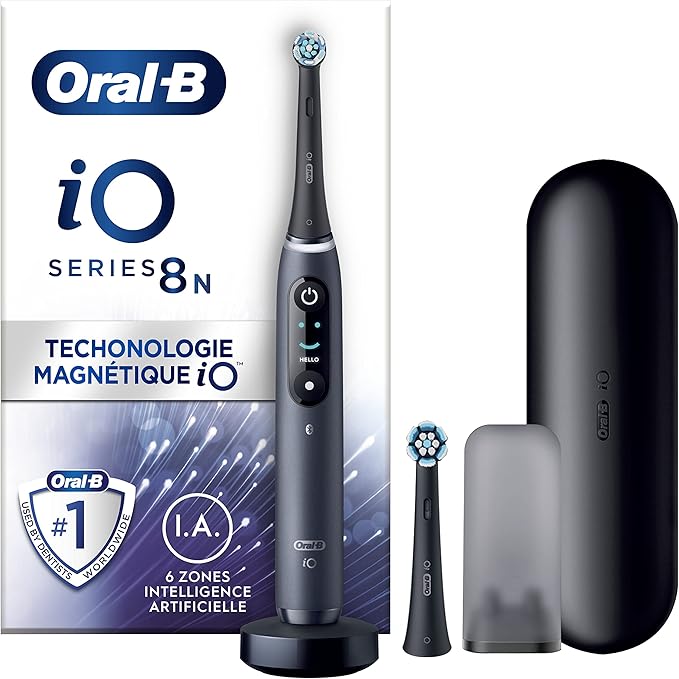 Brosse à dents électrique Oral - B iO 8N, noire, Bluetooth, 2 brosses, 1 étui de voyage - ABPM