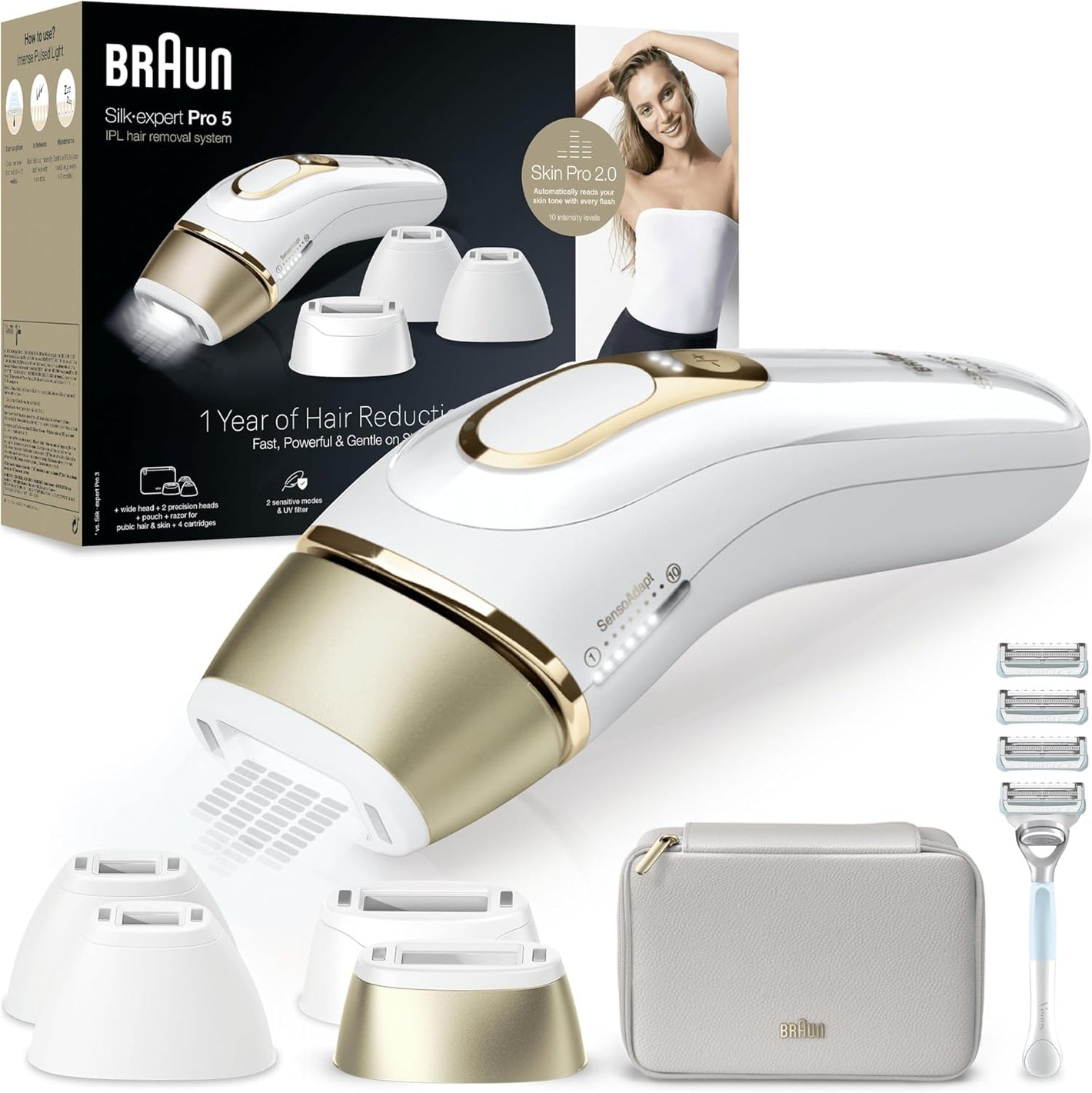 Épilateur à domicile Braun IPL Silk·Expert Pro 5 avec sac de rangement, rasoir Venus, 4 accessoires, PL5358 - ABPM