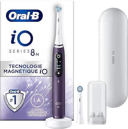 Oral - B iO 8N Brosse À Dents Électrique Violette connectée Bluetooth, 2 Brossettes, 1 Étui De Voyage - ABPM